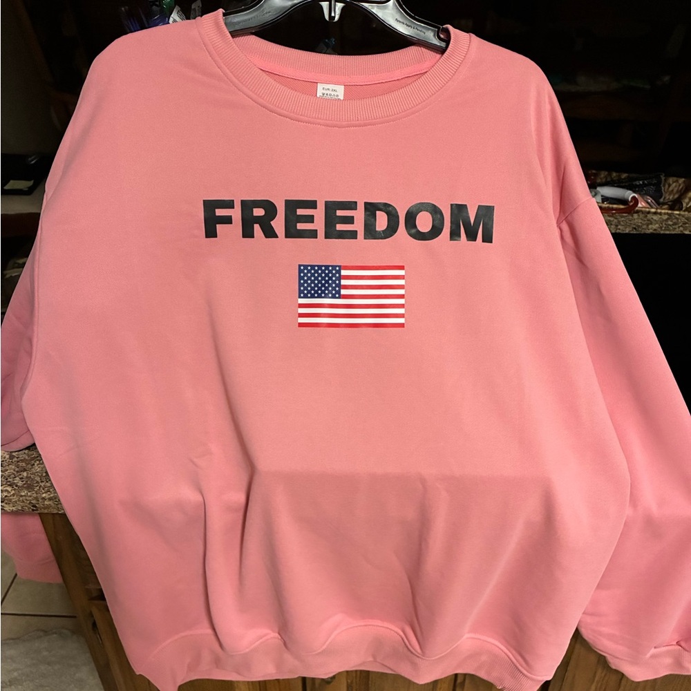 Pink Freedom Sweatshirt with American Flag